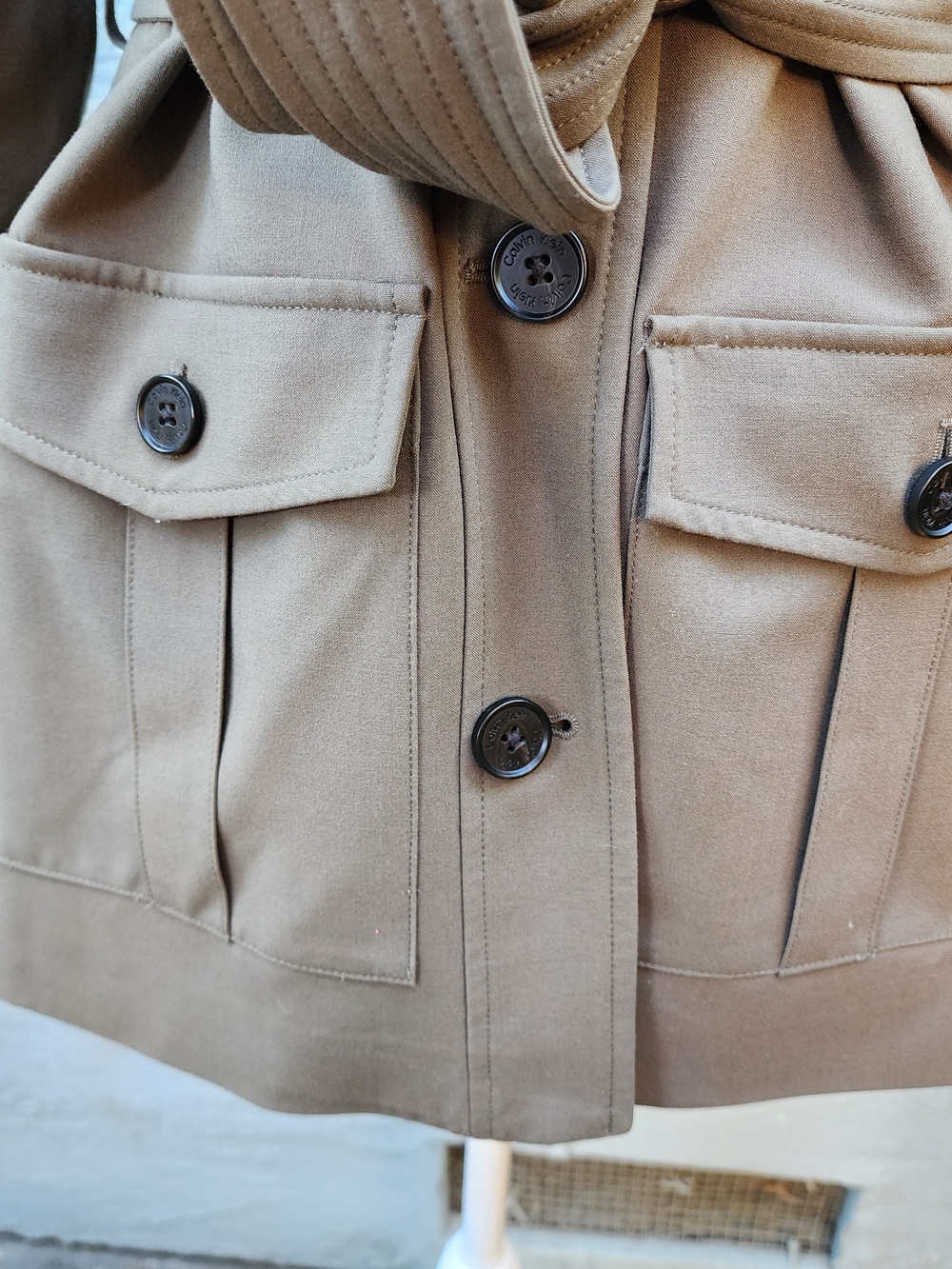 Calvin Klein Khaki Tan Belted Safari Blazer Jacket Utility Cargo Size 6 - Picture 4 of 16